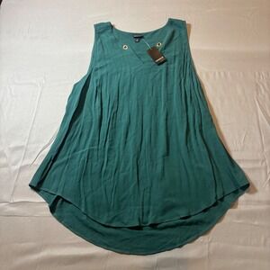 Torrid Green Rayon Crepe Chain Detail Tank Grommet Neck Tunic Top Size L